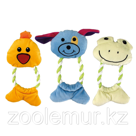 FLAMINGO игрушка для собак МИЛЫЕ ЖИВОТНЫЕ плюш+веревка с пищалкой, 11х4х22 см