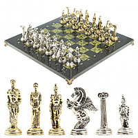 Сувенирные шахматы "Восточные" доска 40х40 см камень змеевик фигуры металлические