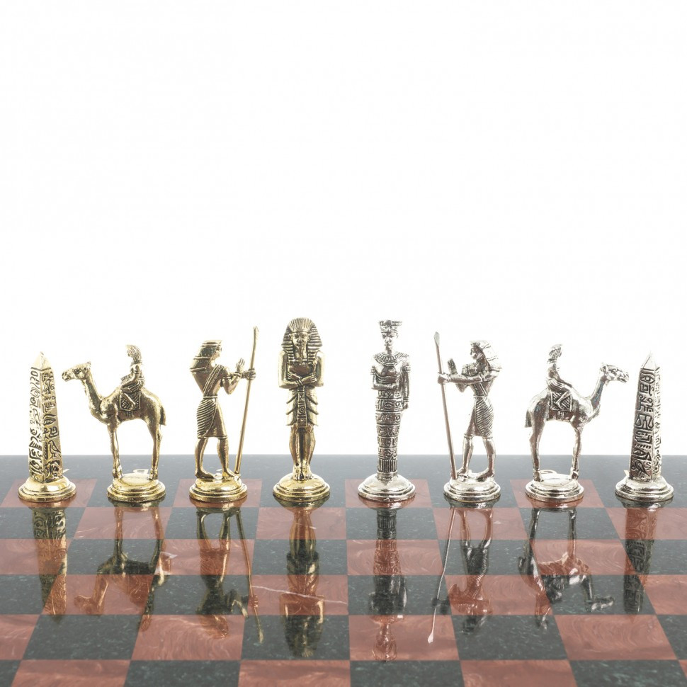 Шахматы подарочные "Древний Египет" доска 40х40 см камень лемезит змеевик фигуры металл - фото 5 - id-p95422433