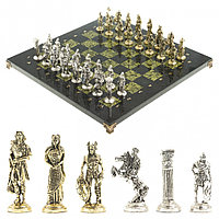 "Галлдар мен римдіктер" үстел шахматы тақта 40х40 см тас серпантин фигуралар металл