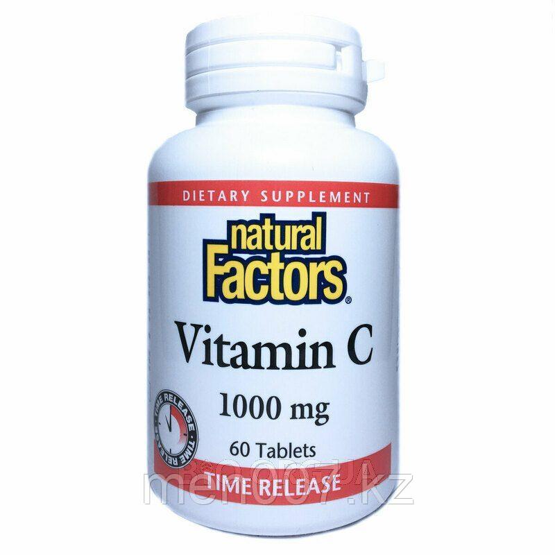 БАД Витамин C, с медленным высвобождением, 1000 мг, 60 таблеток Natural Factors - фото 1 - id-p95429015