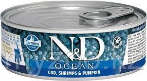 Фармина N&D Cat Ocean Консервы , треска, креветки и тыква для котят, 80г