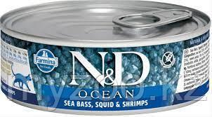 Фармина N&D Cat Ocean Консервы тунец, кальмар и креветки 80г