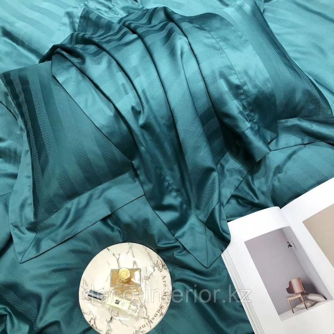 Комплект постельного белья KING SIZE из египетского хлопка однотонный с тонкой полосой в ёлочку - фото 6 - id-p95444680