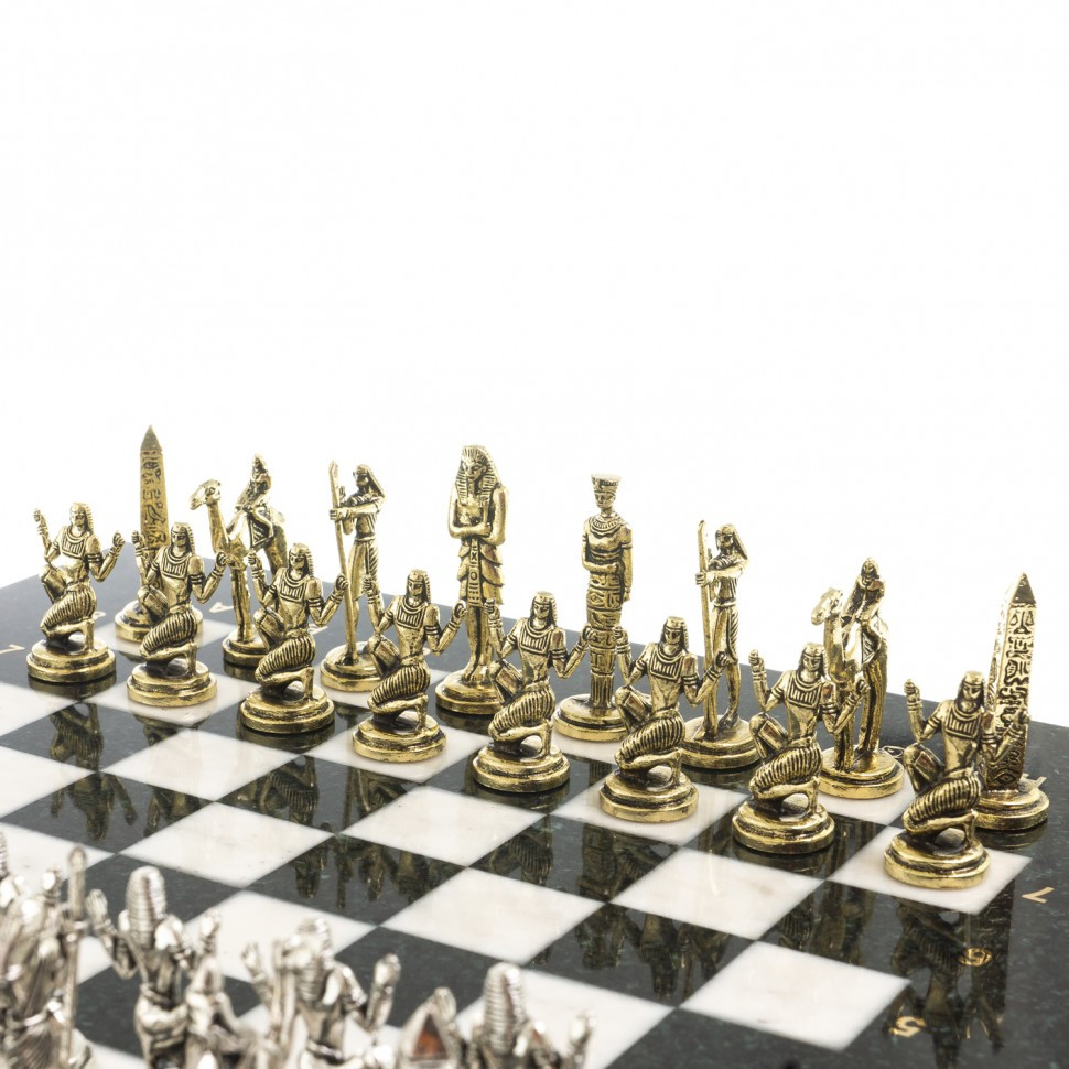 Подарочные шахматы с фигурами из металла "Древний Египет" доска 32х32 см из камня мрамор - фото 4 - id-p95458773