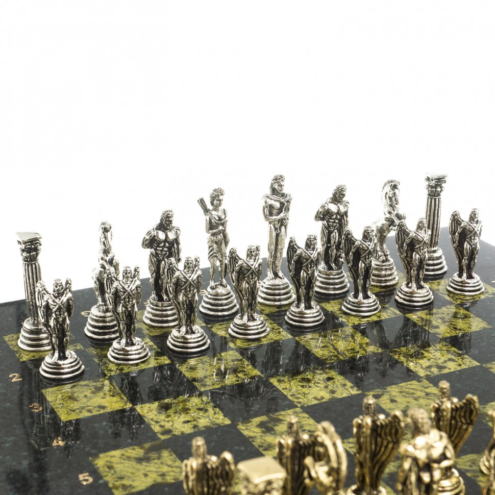 Сувенирные шахматы "Икар" доска 32х32 см из камня змеевик фигуры металлические - фото 3 - id-p95458777