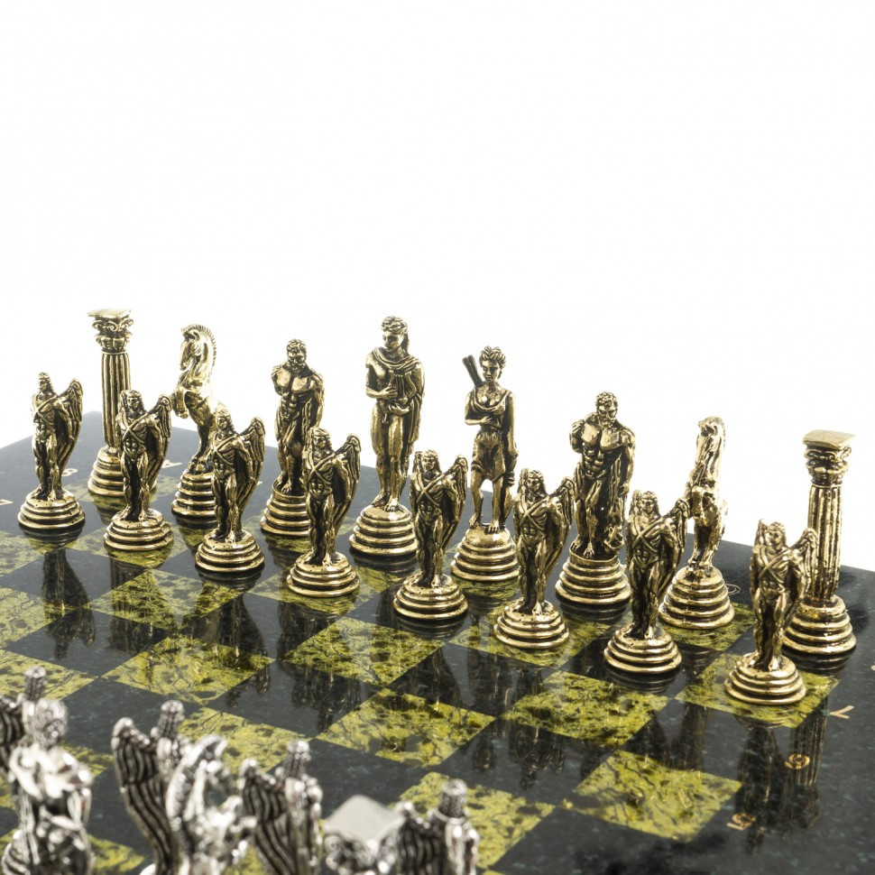 Сувенирные шахматы "Икар" доска 32х32 см из камня змеевик фигуры металлические - фото 4 - id-p95458777