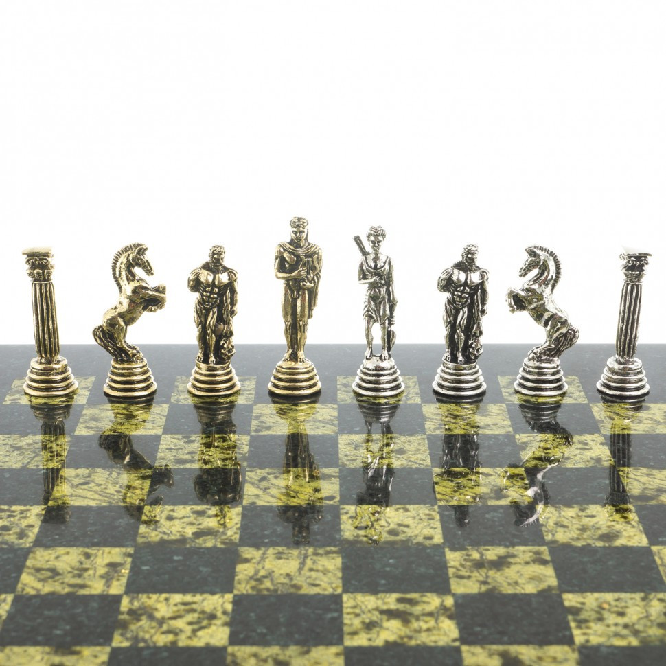 Сувенирные шахматы "Икар" доска 32х32 см из камня змеевик фигуры металлические - фото 5 - id-p95458777