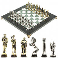 Шахматы декоративные "Икар" доска 32х32 см из камня офиокальцит мрамор фигуры металлические