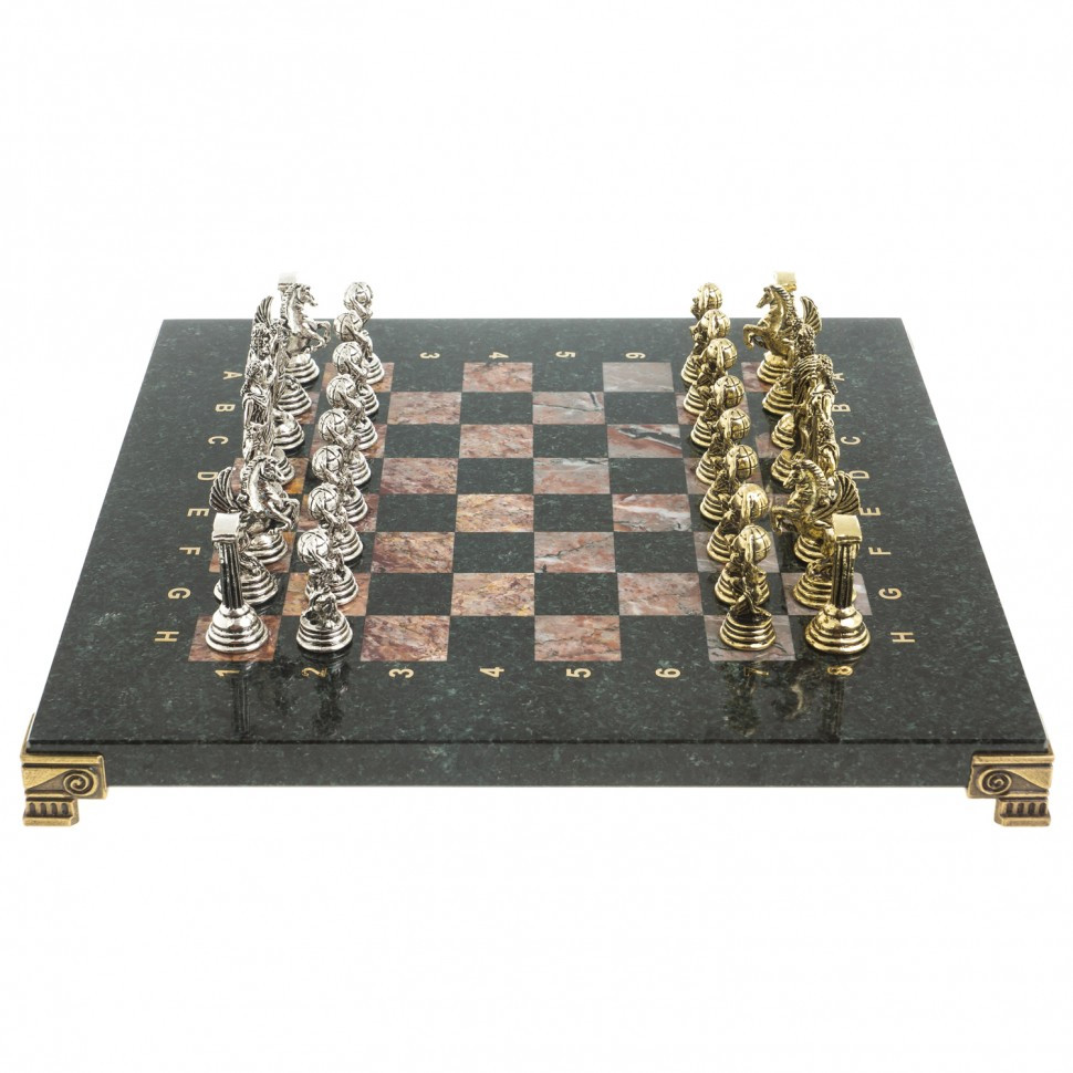 Сувенирные шахматы "Атлас" доска 28х28 см из камня креноид змеевик фигуры металлические - фото 2 - id-p95458791