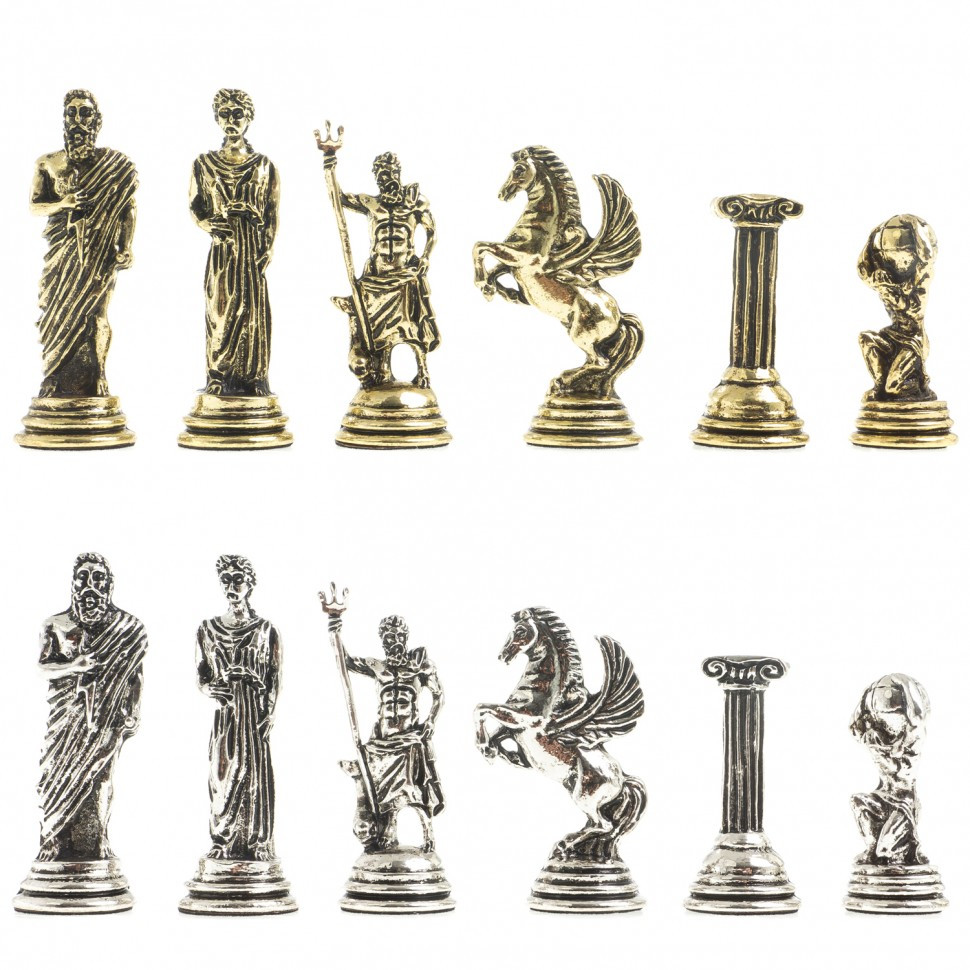 Сувенирные шахматы "Атлас" доска 28х28 см из камня креноид змеевик фигуры металлические - фото 6 - id-p95458791