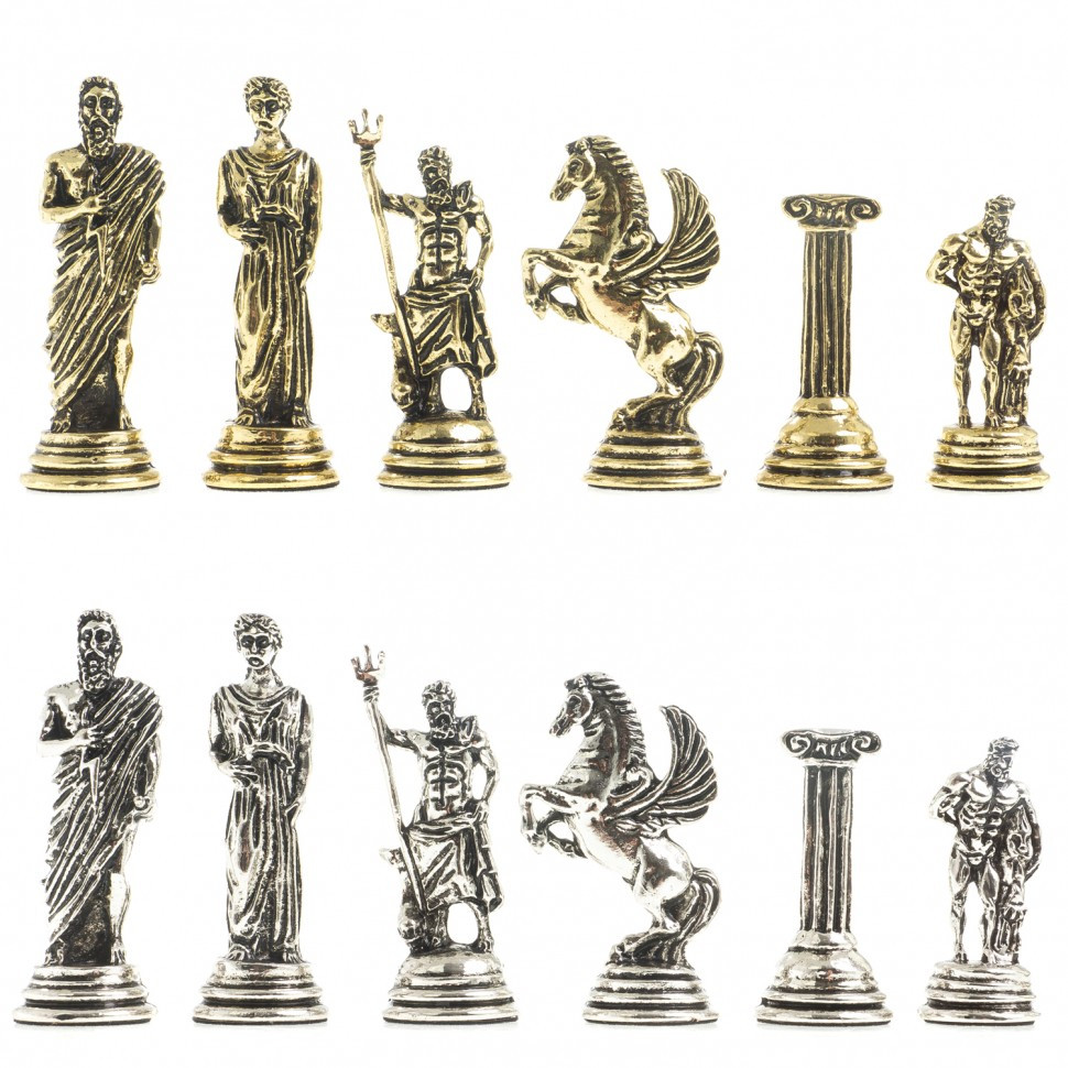 Сувенирные шахматы "Подвиги Геракла" доска 28х28 см из камня змеевик фигуры металлические - фото 6 - id-p95458794
