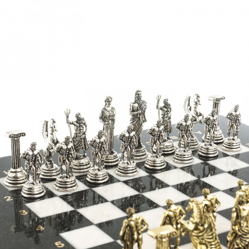 Настольная игра шахматы "Подвиги Геракла" доска 28х28 см из камня мрамор фигуры металлические - фото 3 - id-p95458796