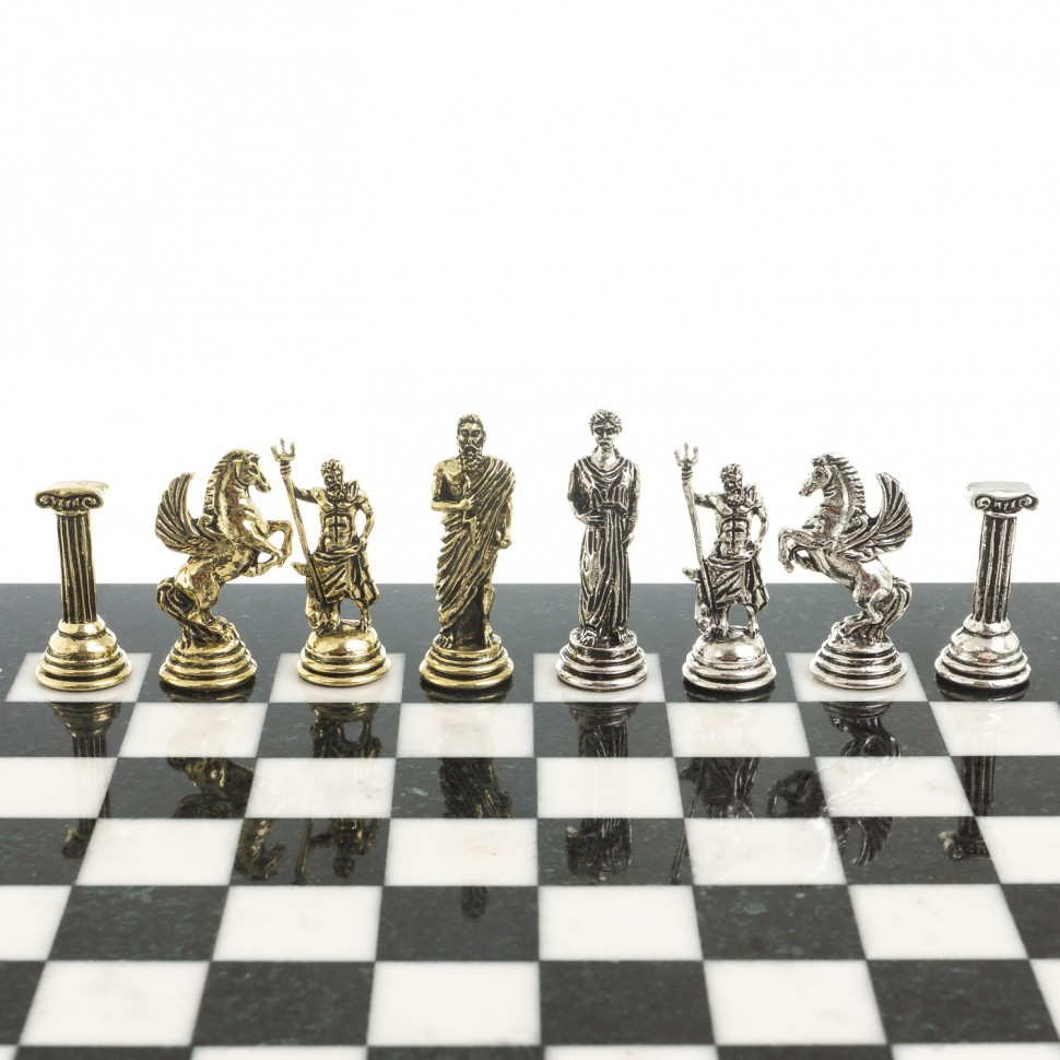 Настольная игра шахматы "Подвиги Геракла" доска 28х28 см из камня мрамор фигуры металлические - фото 5 - id-p95458796