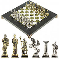 Сәндік шахмат "Геркулестің ерліктері" тастан жасалған 28х28 см тақта мәрмәр серпантин металл фигуралар