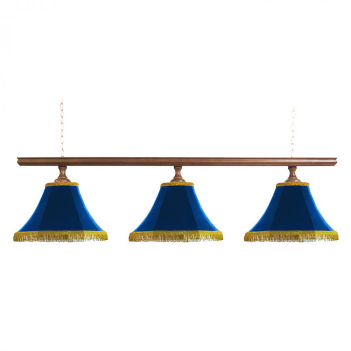 Светильник бильярдный Классика–I 3 синих плафона деревянная штанга