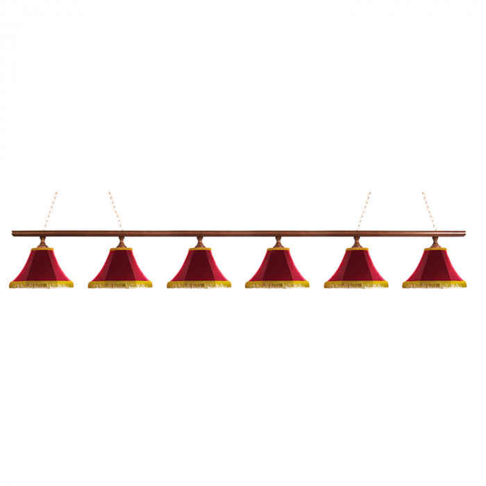 Светильник бильярдный Классика–I 6 красных плафонов деревянная штанга