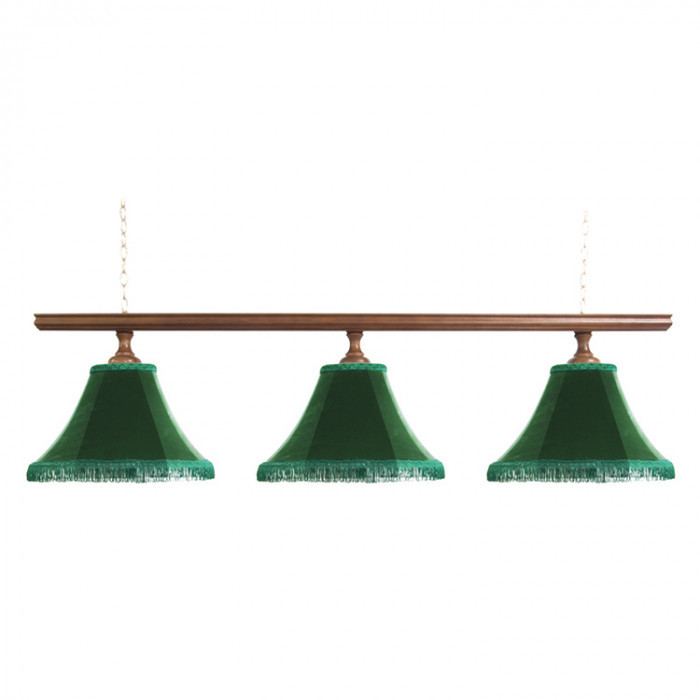 Светильник бильярдный Классика–I 3 зеленых плафона деревянная штанга
