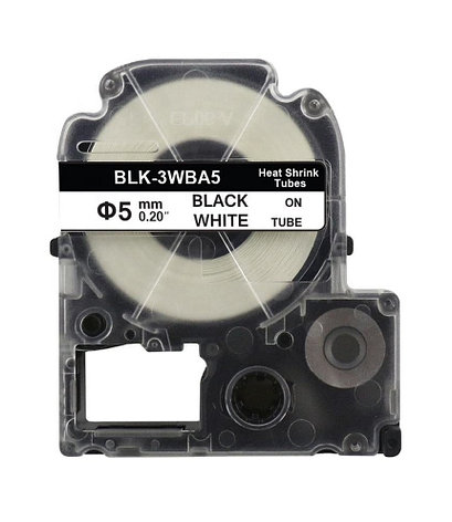 Картридж для Epson LW-400, термоусадочная трубка (5 мм x 2,5м, черный на белом) BLK-3WBA5/BU5S, фото 2