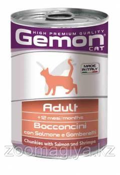 Gemon Cat Chunkies Adult Salmone & Shrimps Корм с лососем и креветками для взрослых кошек 415гр - фото 1 - id-p95499507