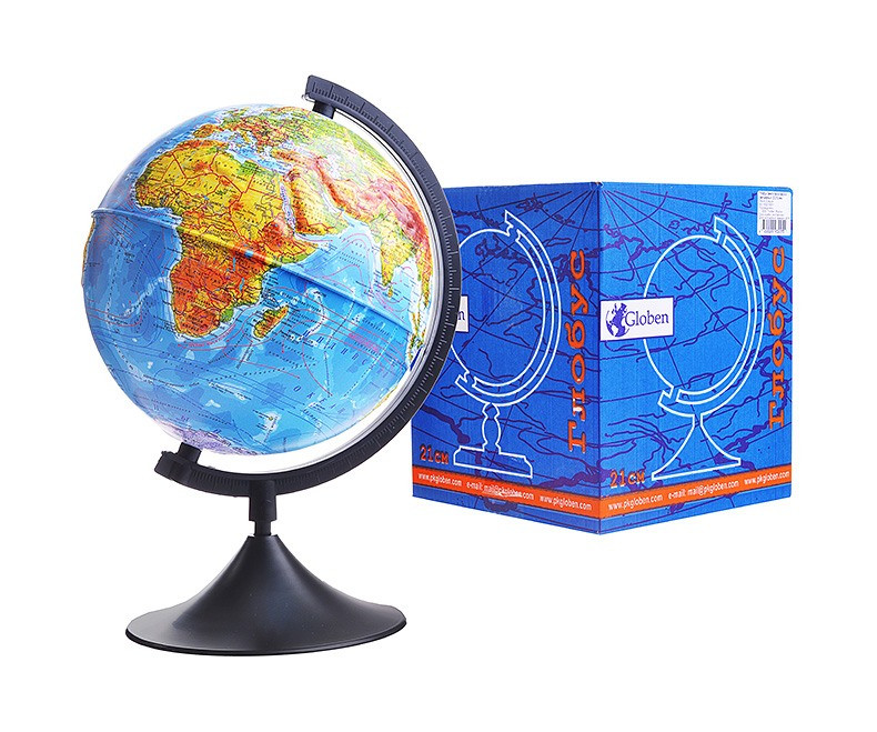 Глобус физико-политический рельефный диаметр 21 см с подсветкой от сети