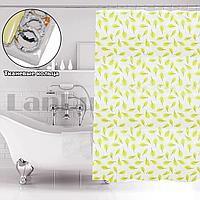 Водонепроницаемая тканевая шторка для ванной и душа 170х180 см с листьями светло-зеленая, фото 1