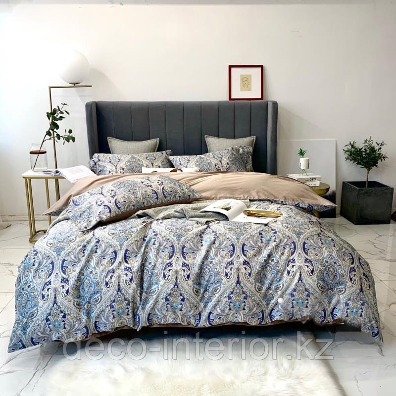 Комплект постельного белья KING SIZE из египетского хлопка c цветами, с контрастным отворотом и простынью. - фото 9 - id-p95525273