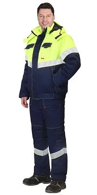 Костюм НАВИГАТОР" зимний: куртка кор., п/к, синий с лимонным и СОП