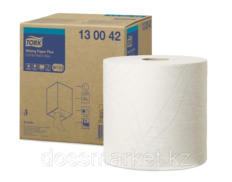 Протирочная бумага Tork Плюс, длина руллона 255 м,белый,750 листов,2-х слойная,система W2 - фото 1 - id-p95525574