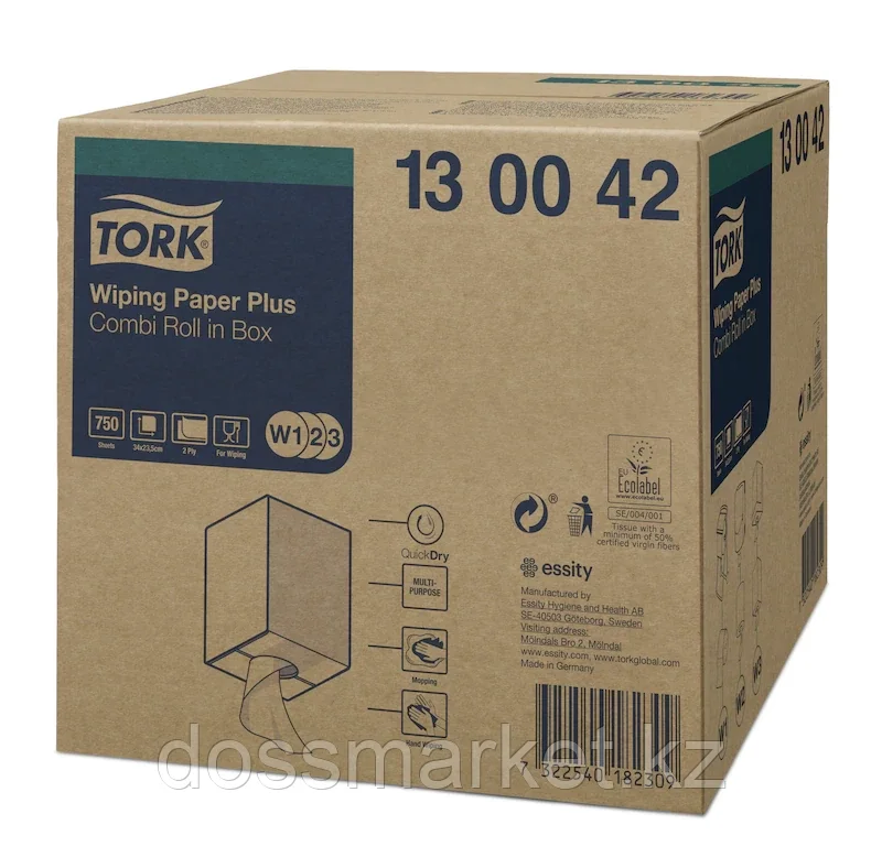 Протирочная бумага Tork Плюс, длина руллона 255 м,белый,750 листов,2-х слойная,система W2 - фото 3 - id-p95525574