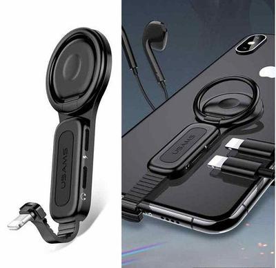 Адаптер для телефона USAMS Dual Lightning Ring Holder (black) US-SJ274 AU06