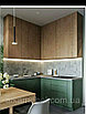 Кухня в лофт стиле зеленая краска матовая низ и верх шпон дуба натурального, фото 2