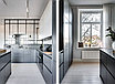Кухня без ручек в стиле лофт серый низ белый верх, фото 4