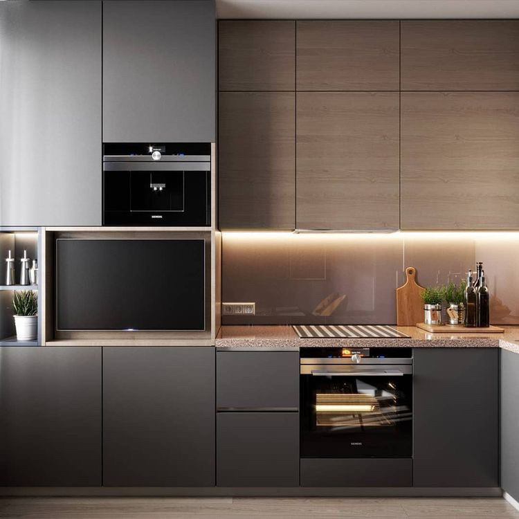 Кухня на заказ с деревянным декором в стиле минимализм Blum furniture