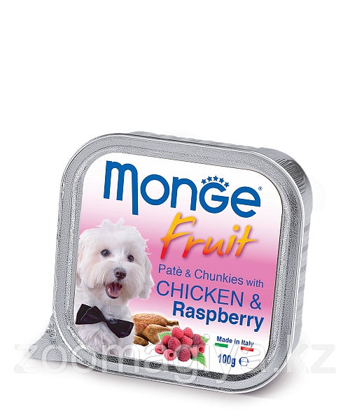 Monge Fresh Dog PATE & CHUNKIES with Chicken & Raspberry Нежный паштет из курицы с малиной 100гр - фото 1 - id-p95535367
