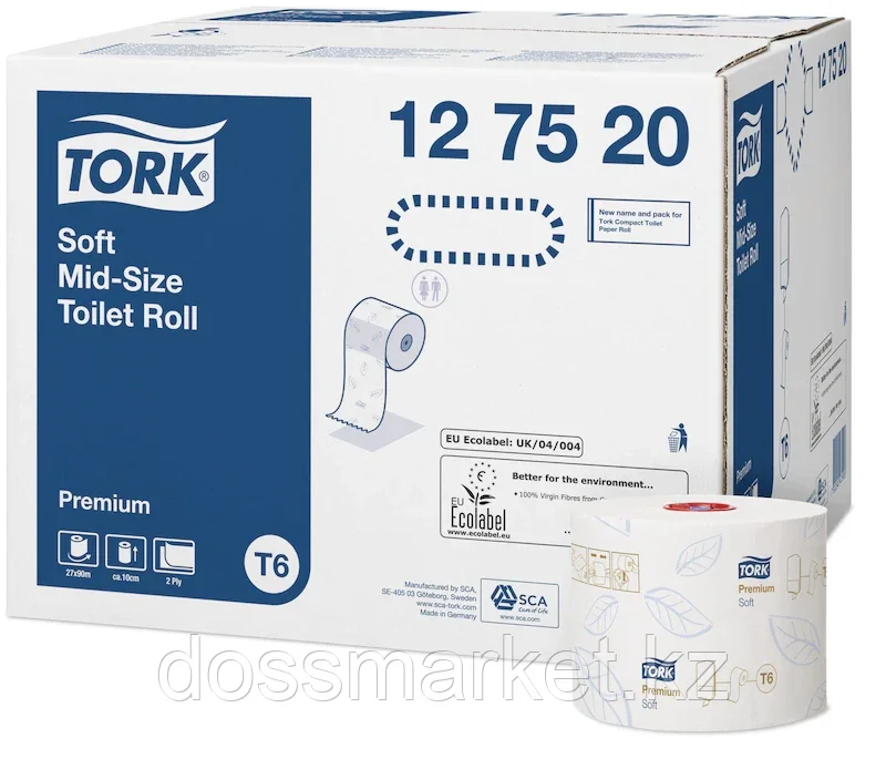 Tork туалетная бумага Mid-size в миди-рулонах мягкая Premium 2-х слойная, 90м цена за 1 шт - фото 1 - id-p95545515