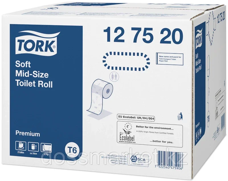 Tork туалетная бумага Mid-size в миди-рулонах мягкая Premium 2-х слойная, 90м цена за 1 шт - фото 3 - id-p95545515