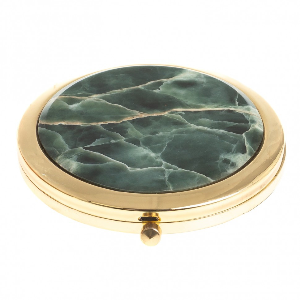 Карманное зеркальце круглое из камня офит цвет золото в подарочной упаковке - фото 1 - id-p95545676