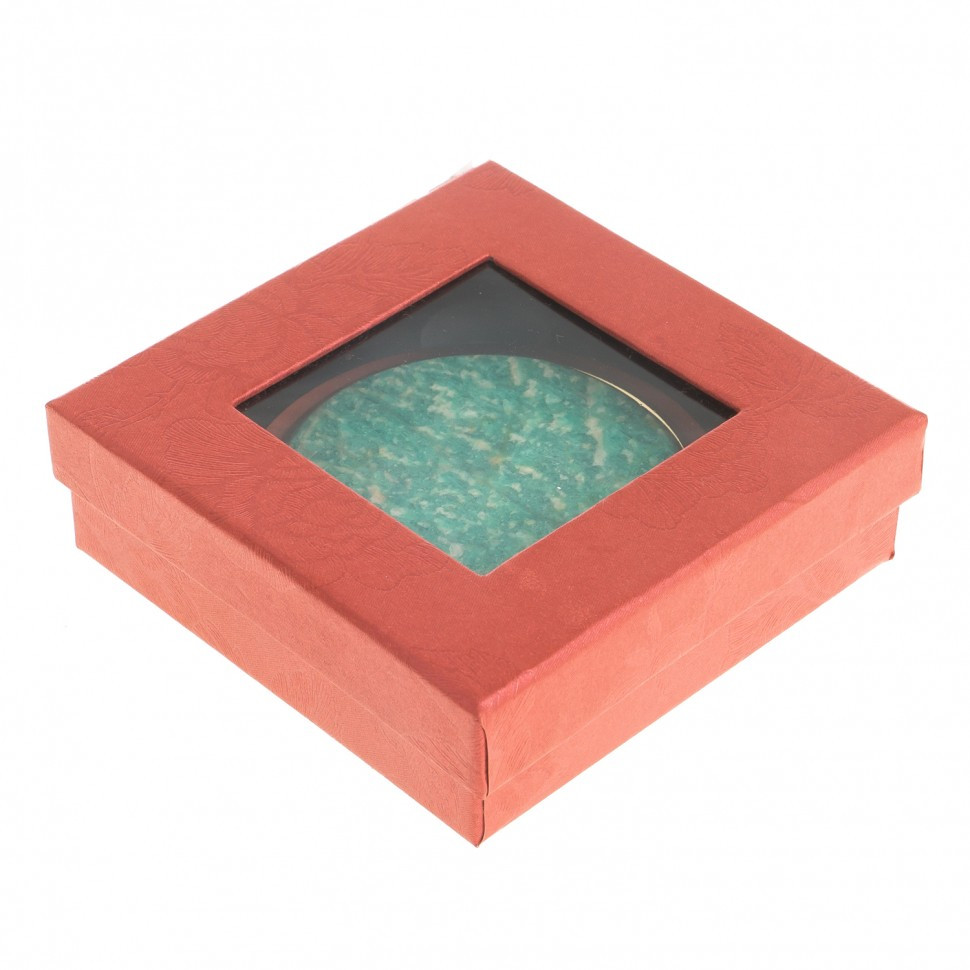 Карманное зеркальце круглое из камня амазонит цвет золото в подарочной упаковке - фото 4 - id-p95545677