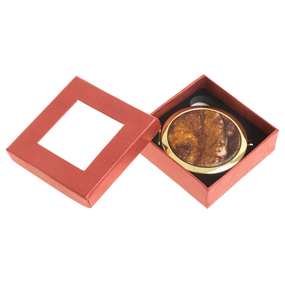 Карманное зеркальце круглое из камня авантюрин цвет золото в подарочной упаковке - фото 3 - id-p95545679