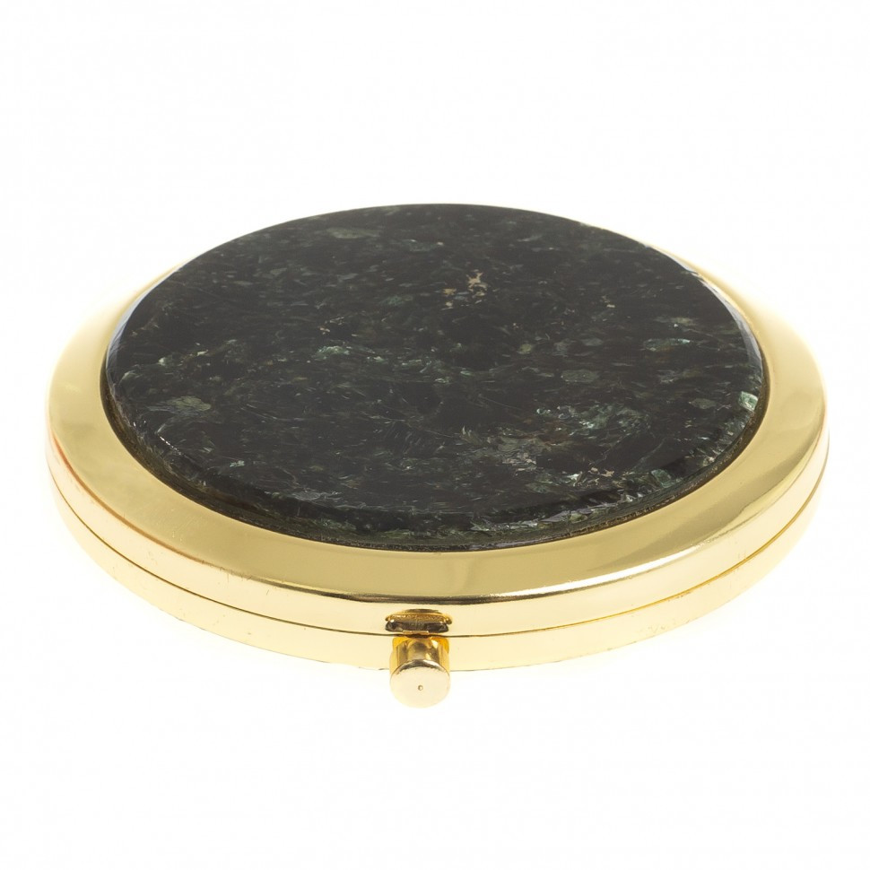 Карманное зеркальце круглое из камня мусковит цвет золото в подарочной упаковке - фото 1 - id-p95545680