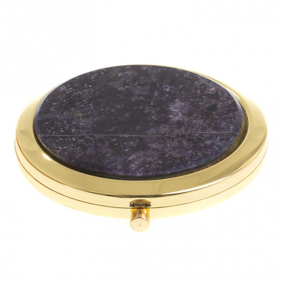 Карманное зеркальце круглое из камня флюорит цвет золото в подарочной упаковке - фото 1 - id-p95545681