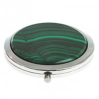Карманное зеркальце круглое из камня малахит цвет серебро в подарочной упаковке