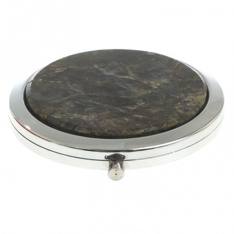 Карманное зеркальце круглое из камня лабрадор цвет серебро в подарочной упаковке - фото 1 - id-p95545687