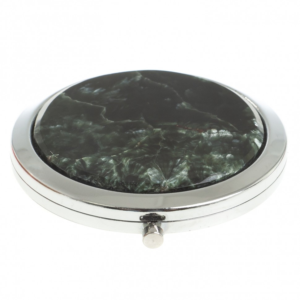 Зеркальце карманное круглое из камня серафинит цвет серебро в подарочной упаковке - фото 1 - id-p95545691