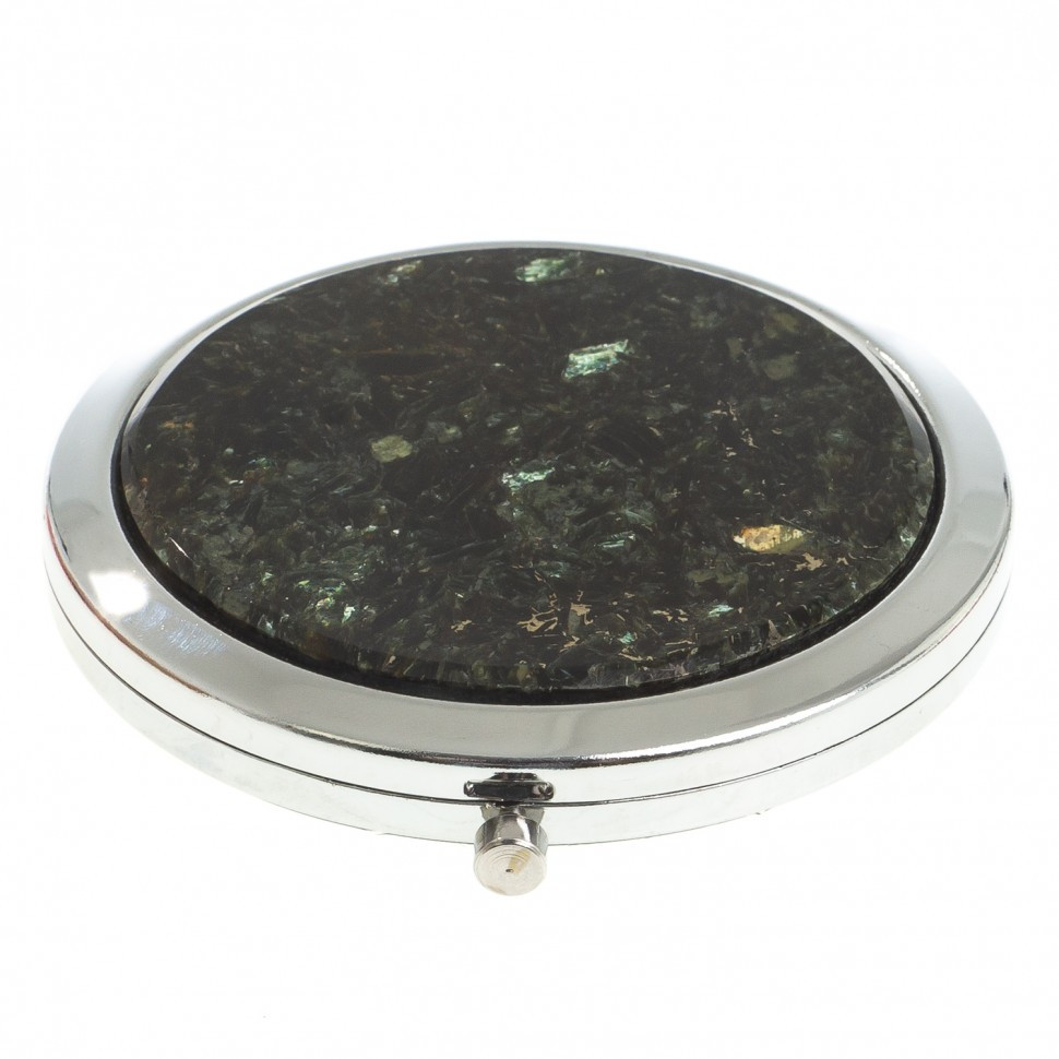 Карманное зеркальце круглое из камня мусковит цвет серебро в подарочной упаковке - фото 1 - id-p95545695