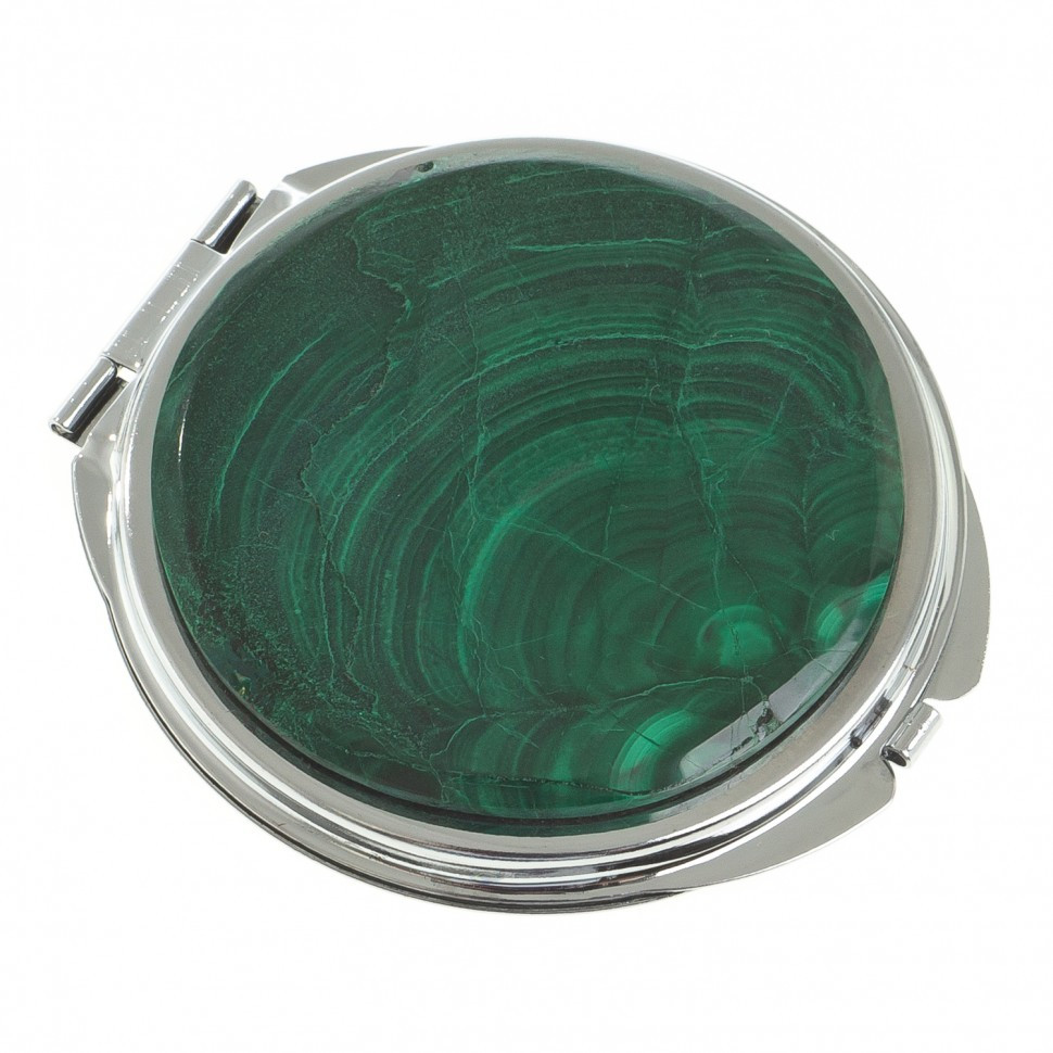 Зеркальце карманное круглое из малахита цвет серебро - фото 1 - id-p95545710