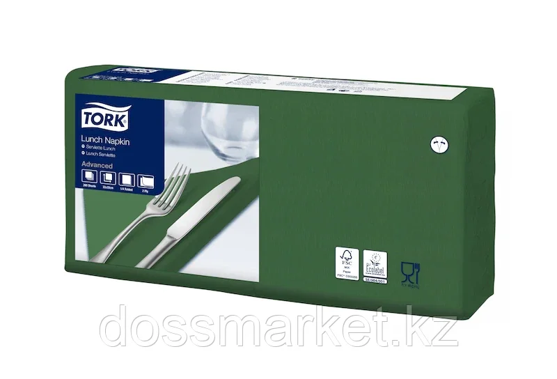 Салфетки Tork Advanced, 2-х слойные, 200 шт., размер листа 33*33 см, темно-зеленые Advanced,цена за 1 уп