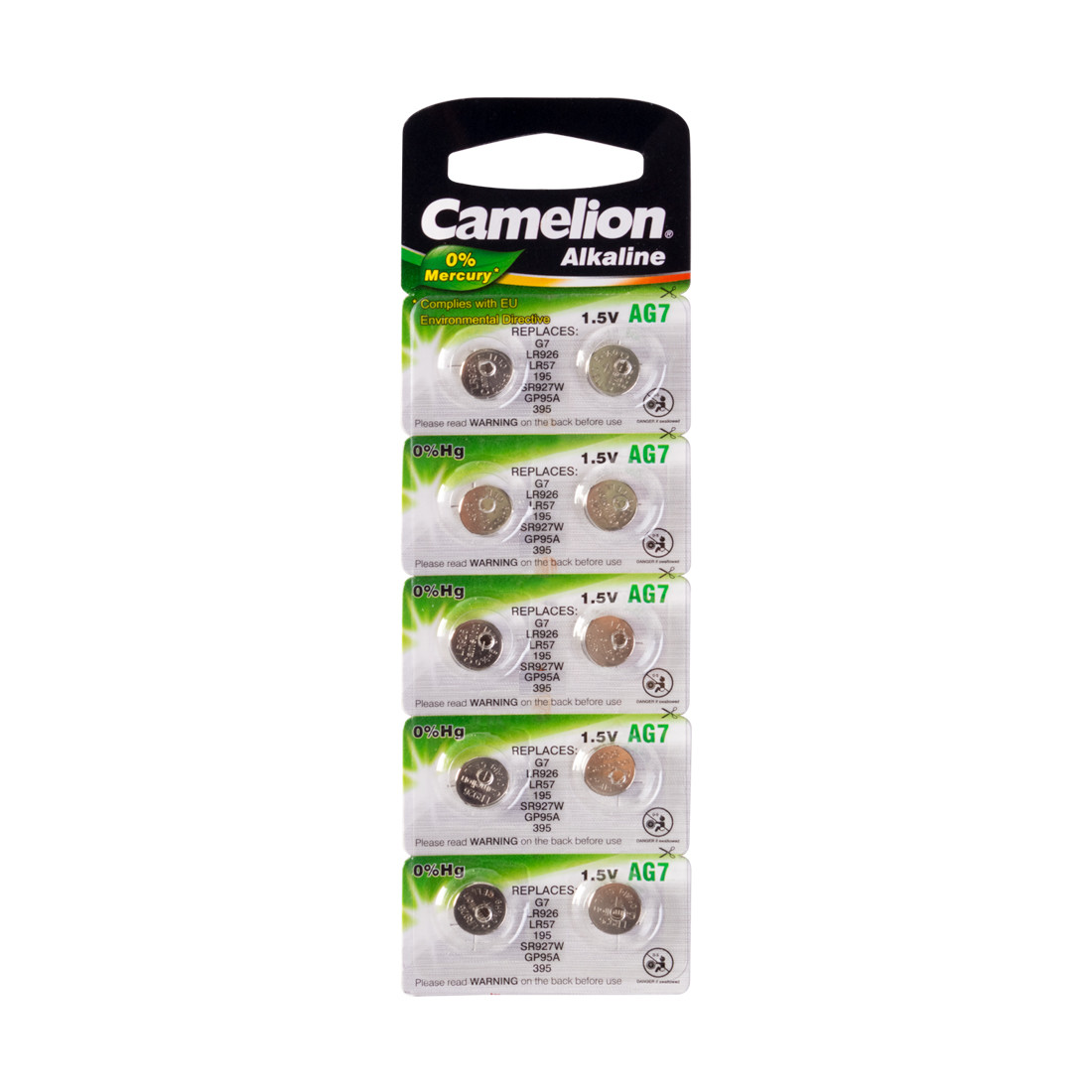 CAMELION AG7-BP10(0%Hg) Батарейка Alkaline, тип AG7, 1.5V, 0% Ртути, 10 шт. в блистере