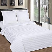 Белый гостиничный комплект постельного белья из страйп-сатина. 1.5-спальный. Полоса 3х3см